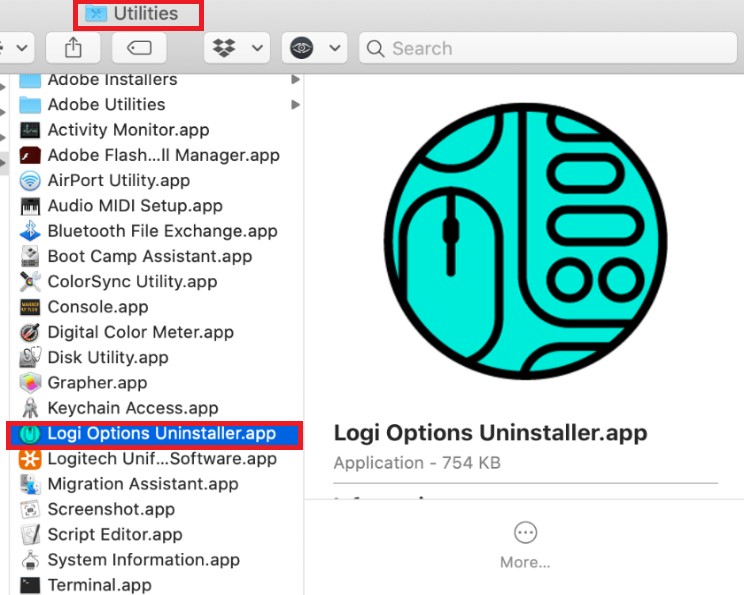 uninstall logi options mac