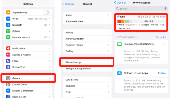 Check iPhone Storage to Fix Screen Recording Failed Due to Asset Writer 