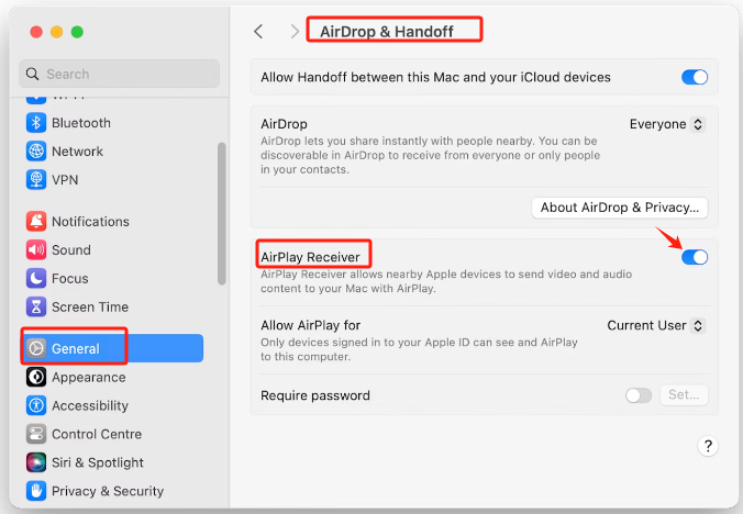 Disable AirPlay Receiver to Fix Your Screen is Being Observed