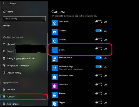 Enable the OBS Studio Camera Permissions