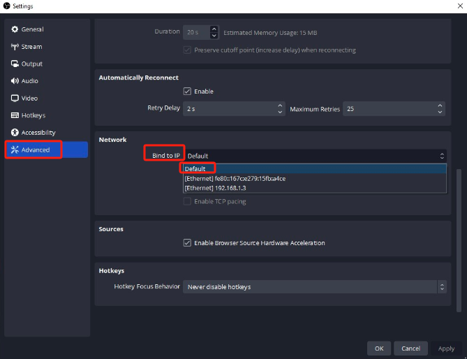 Alter the “Bind to IP” to Fix OBS Dropping Frames