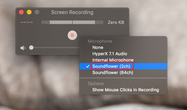 通过 Soundflower 使用音频进行 QuickTime 屏幕录制