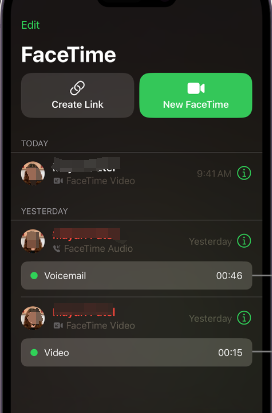 علامات تسجيل الشاشة عند إجراء مكالمة FaceTime