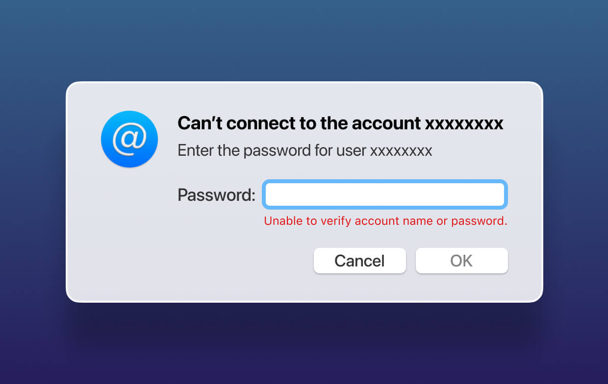 unable to verify account name or password exchange on mac for office mail